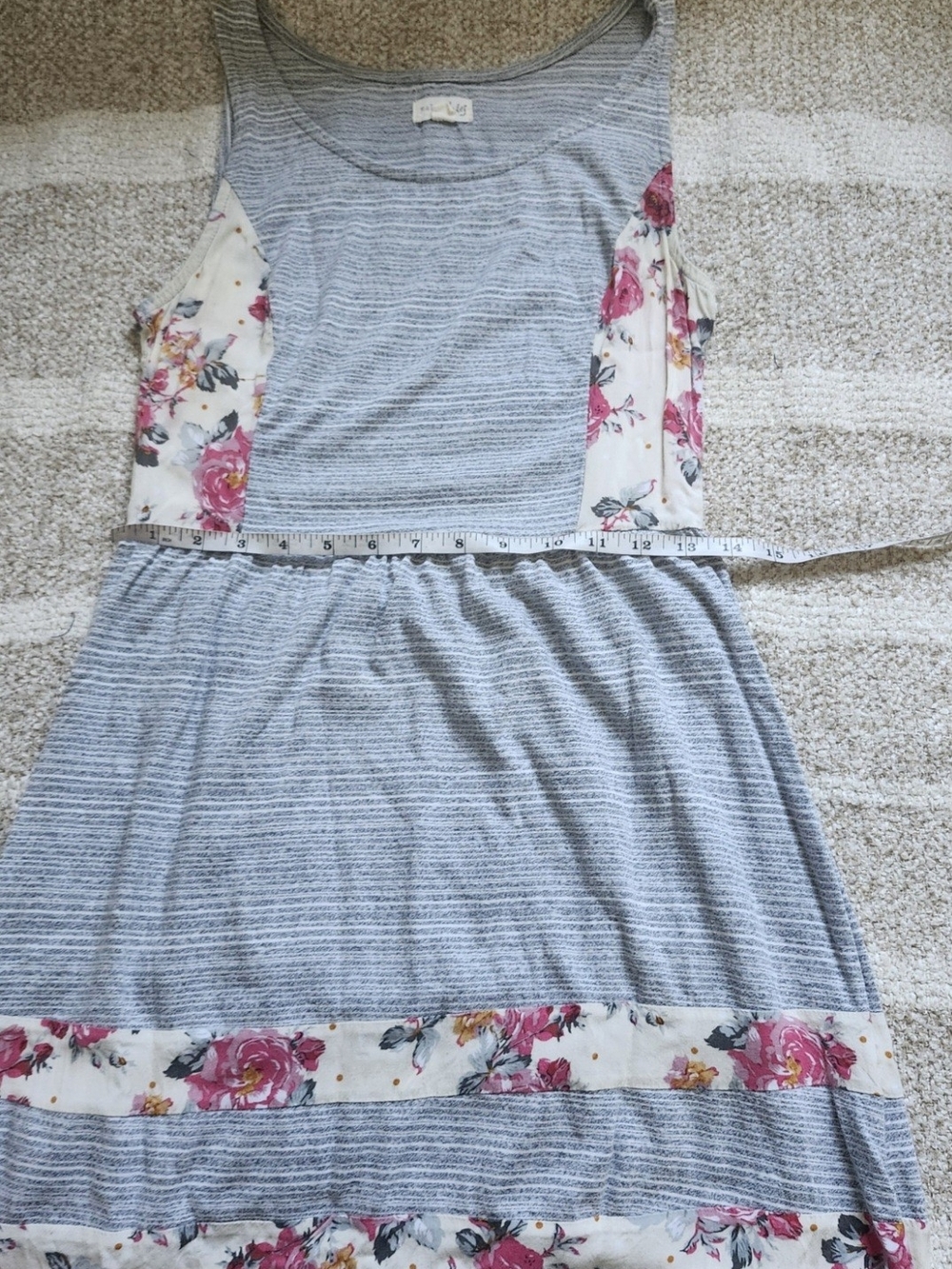 Maison Jules Light Blue Striped Dress with Pink Floral Panels - Picture 2 of 6